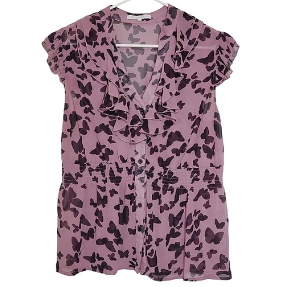 1117 * Charlotte Russe Butterfly Ruffle Sleeve Blouse Purple Size L